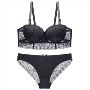 Bras conjuntos sexy sutiã de renda conjunto woemn oco fino roupa interior push up tamanho grande sutiã e calcinha conjunto femme ajustar sensual lingerie conjuntos t220907