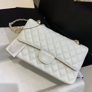 مصمم حقيبة كتف فاخرة حمل محفظة العلامة التجارية حقيبة يد رسول حقائب جلد طبيعي Caviare Cluth Crossbody الأصلي 5A جودة مبطن مزدوج 25CM سلسلة بيضاء