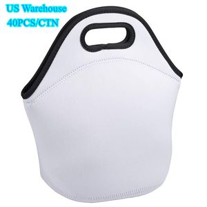 US Warehouse Sublimation Blanks Reusable Neoprene Tote Bag handbag Insulated Soft Double Sides Heat transfer Lunch Bags With Zipper Design For Work & School