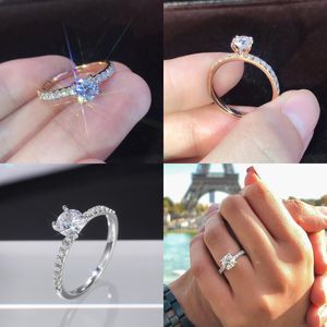 Mode Frauen Ring Trend Weiß Rose gold Kristall Zirkon Engagement Design Ringe für Frauen Hochzeit Schmuck Geschenk