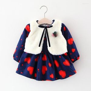 Girl Dresses 2022 Autumn Winter Girls Love Thick Skirt Vest Shawl Two-piece Birthday Party Dress Baby Princess 0-3 Years Old