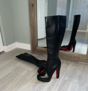 Black long boot women shoes red high hels Janis Botta Platform knee boot block heeled spiked pumps evening wedding party dress