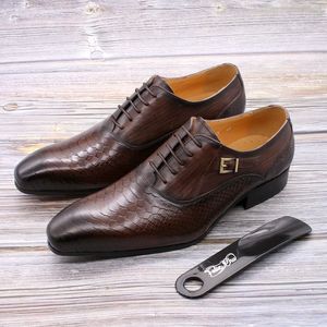 Italian Men Dress Oxford Lace-Up Shoes Buckle Genuine Leather Shoes Mens Business Office Formal Shoes Party Wedding Footwea