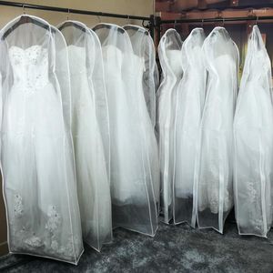 Clothing Storage & Wardrobe Double-Sided Transparent Tulle Voile Wedding Bridal Dress Dust Cover With Zipper For Home Gown Bag B018