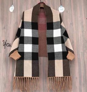 new Autumn winter scarf plaid striped cape with sleeves women's knit coat Pashmina