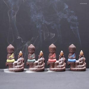 Lampade di fragranze Backflow Incenso Burner Creative Home Decor il piccolo Monk Buddha Censer Waterfall House