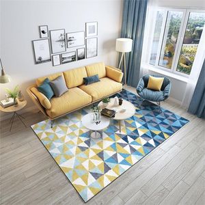 Carpets Fashion Nordic Style Shading Blue Yellow Abstract Triangles Print Doormat/Kitchen Mat Living Room Bedroom Parlor Area Rug Carpet