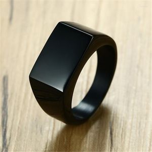 Cluster Rings Modyle Fashion Men Ring Stainless Steel Simple Style Black Golden Silver Color Square Charm Hiphop Male Jewelry Party Gift