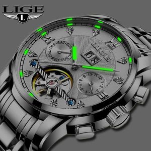 腕時計Relogio Masculino Lige 2020 Tourbillon耐水性自動時計の男性リロエ付きメンズ自身の風力機械時計