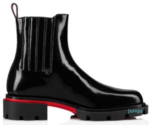 Лондонский дизайнер -дизайнерские красные подошвы мужчин лодыжки сапоги резиновая подошва Cheney Walk Luxury Brand Короткая ботинка мотоциклета мотоциклевые ботинки черная замшевая кожа 08