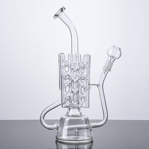 IN STOCK Unique Inline Perc Hookahs Recycler Glass Bongs Swiss Percolator Dab Rigs Clear Thick Pyrex Water Pipes With 14mm Joint Nail Dome