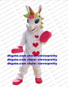 Unicorn Rainbow Pony Horse Flying Horse Foa Coração Principado Mascote Costume Adulto Caracteto de Cartoon Showtime Stage Props Promoção de imagem CX005