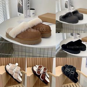 Designer Fol Slippers fofos Mini plataforma Bottão feminina Sapla de lã de algodão Sapatos de moda de moda quente de borracha externa