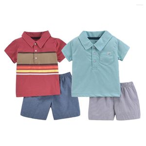 Roupas conjuntos de roupas de pólo de manga curta de verão, meninos de 2 peças, bebês nascidos roupas de menino de nascimento de brindes