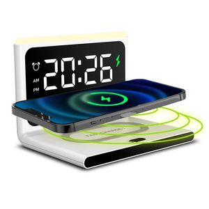 Smart Multi Function Wireless Chargers Cell Phone Fast Charging Holder with Alarm Clock Date Temperature LCD Display