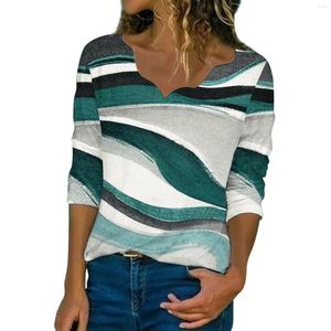 Women's T Shirts Women Fashion Loose Geometric Print Long Sleeve Lace Neck Shirt Top Womens Plain Colo Baseball Tee