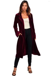 Women's Trench Coats 2022 Long Sleeve Notched Collar Cardigan Solid Coat Ladies Casual Velvet Jacket Black Yellow Abrigo Mujer Invierno