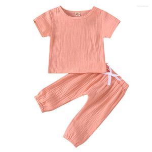 Kleidung Sets 2022 Sommer Baby Kleidung Für 0-3 Jahre Alte Kinder Jungen Mädchen Kinder Set Baumwolle Leinen Candy farbe T-Shirt Hosen Anzug