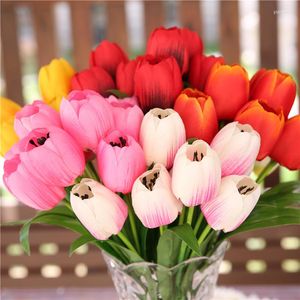 Decorative Flowers 9 Head/bunch Mini Tulip Flower Real Touch Wedding Party Bouquet Artificial Silk For Home DecorFack