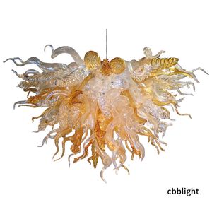 Contemporary Crystal Chandelier Lamps Amber Color Hand Blown Glass Chandelier Light Hanging Fixture Lustre Chandeliers for Duplex Building Home Decor LR404