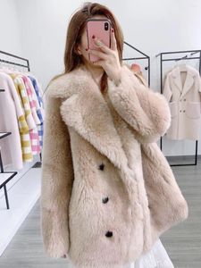 Women's Fur Rf1933 Wool Coat Women Shearling Jacket Long Sleeve Faux Suede Lining Lady's Super