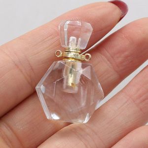 Pendanthalsband Natural Stone Parfume Bottle Connector Essential Oil Diffuser Charms Clear Quartzs Halsband för kvinnor Gift Storlek 20x35mm