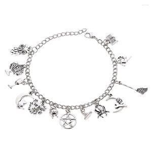 Link Bracelets Fashion Diy Charm Open Bangle Silver Color Moon Broom Tree Samll Pendants Bracelet For Women Men Gifts