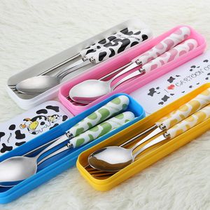 Dinnerware Sets WHYOU Korea Stainless Ceramic Set Cute Portable Outdoor Travel Tableware Cutlery Kids Gift