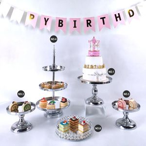 Bakeware Tools Högkvalitativ 2022 Cake Stand Set Silver Crystal Metal Cupcake Decorations Dessert Pedestal Party Display Tray