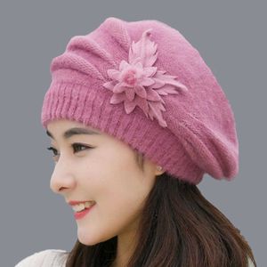 Beanie / Skull Caps 2018 inverno pelliccia di coniglio berretto da sci cappello femminile berretto con fiori di un pezzo berretto di lana invernale per abbigliamento donna set T221020