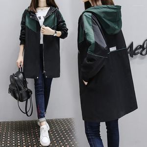 Women's Trench Coats Streetwear Windbreaker Women Casual Hooded Medium Long Coat Autumn Woman Korean Fashion Zipper Fall
