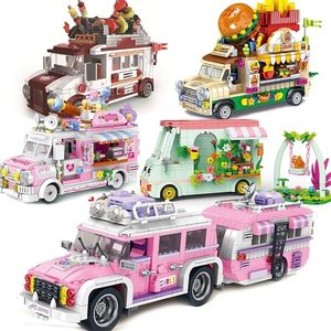 Blokkeren City Station Wagon Street View Ice Cream Truck Friends Camping Car Sushi Shop Dessert Trolley Building Block Toys Gift 221025