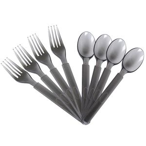 Stoviglie usa e getta cucchiaio di plastica nera traslucida per alimenti coltello e forchetta extra spessi stoviglie da picnic per feste SN4229