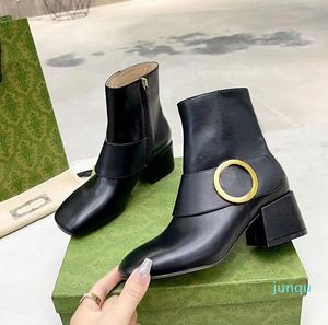 Designer Blondie Ankle Boots Platform Martin Boot For Women Real Patent Leather Non-Slip Mid Chunky Heel Fashion ￤kta andningsbar och l￤tt sko 055