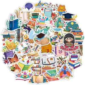 Pack of 50Pcs Cartoon Books Stickers No-Duplicate Waterproof Vinyl Sticker for Luggage Skateboard Notebook Water Bottle Car Decals