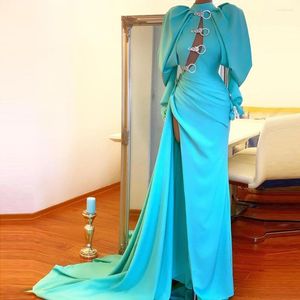 Parti Elbiseleri Seksi Denizkızı Kristal Prom Kabarkalı Kollu Yüksek Bölünmüş Kadınlar Pageant Giyim Gowns Özel Yapımı Uzun Akşam Elbise