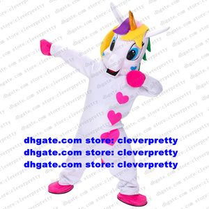 Mascot Costume Unicorn med Gold Horn Flying Horse Rainbow Pony Vuxen Tecknad karaktärsdräkt Hotell Pub någon inuti CX4028