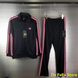 Men's Jackets 2022 Pink Stripe Needles Men Women Butterfly Embroidery Logo AWGE Jacket Hip Hop High Quality Coats