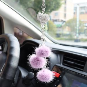 Interi￶rdekorationer Creative Crystal Diamond Ball Heart-Shaped Car Rearview Mirror Pendant Tassel Decoration for Girls