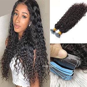 Human Hair Bulks Loose Curly Brazilian Tape In Extension Water Wave Remy On For Black Women Adhesive 100g 40Pcs
