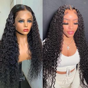 Deep Wave Lace Frontal 13x6 Front Wig Curly Human Hair PrePlucked Bleached Knots Closure 13x4