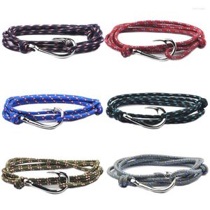 Связь браслетов модные многослойные веревки веревки Paracord Bracelet Anchor Men For Women Gift Fish Hook