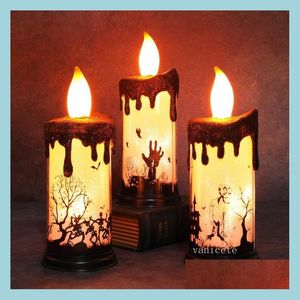 Andra festliga festförsörjningar halloween dekorationer led Skl Candle Lamp Castle Skeleton Pumpkin Printing Candles Lampor Hallowmas Ho Dhftr