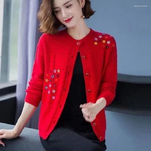 Kvinnors stickor Kvinnor Stickad Cardigan Sweater Korean Spring Autumn Coat Round Neck Single Breasted Loose Long Sleeve Tops C