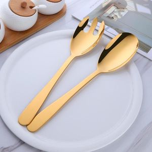 Flatware Sets 1/2PCS Rose Gold Kitchen Stainless Steel Spoon Set Large Long Salad Serving Fork Cutlery Utensils Public Tableware