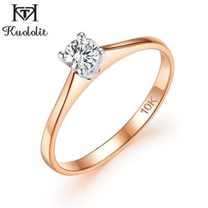 Bröllopsringar Kuololit 10K Rose Gold White Gold 100% Natural Gemstone Rings for Women D Color Solitaire Promise Engagement Gift 585 221024