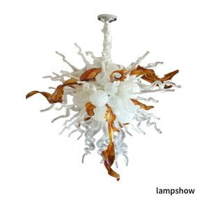 Contemporary Lamps Pendant Lighting White and Amber Color Hand Blown Murano Style Glass Chandelier Decorative LED Lighting Hotel Home Living Room Decor LR107