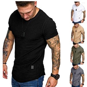 Men's T Shirts Pleated Wrinkled Slim Fit O Neck Short Sleeve Muscle Solid Casual Tops Summer Basic Tee Mens Clothing