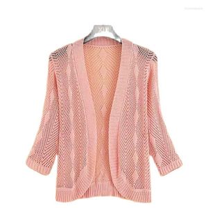 Women's Knits Lce Silk Hollow Casual Knitted Cardigan Loose Outer Hook Flower Three-quarter Sleeve Shawl Summer Fashion With Skirt Jacket