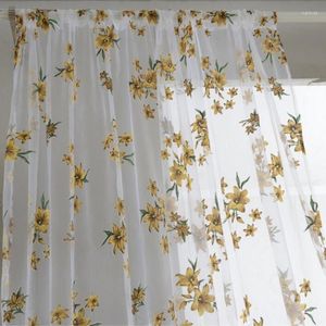 Curtain Yellow Floral Voile Sheer Curtains Semi For Living Room Bedroom Kitchen Printed Flower Window Tulle